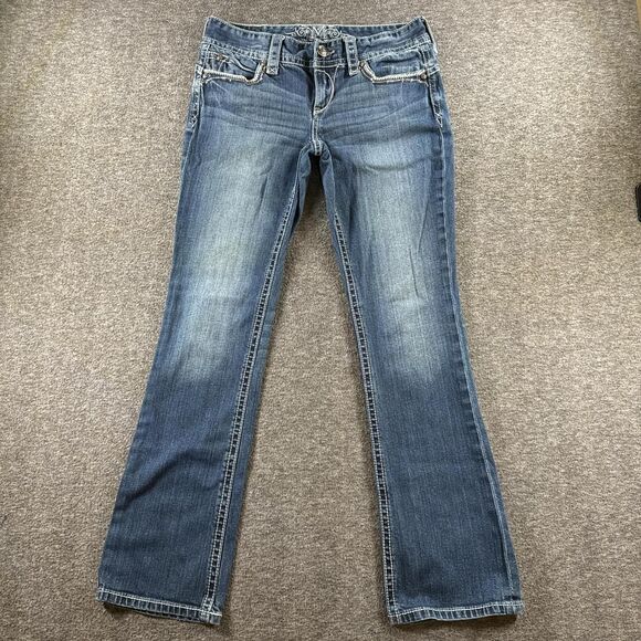 Vintage Faded Distressed Boot Cut Miss Me Jeans Rhinestone Bling 2000s Y2K 9/10 - Picture 2 of 8